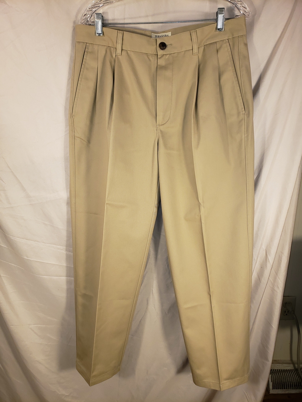 St. John's Bay Worry Free Men's Khaki Pleated Chinos - Light Tan - 34Wx29L